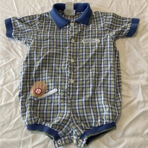 Vintage Sears Kids & More Plaid Baseball Romper With Collar Size 24 Months